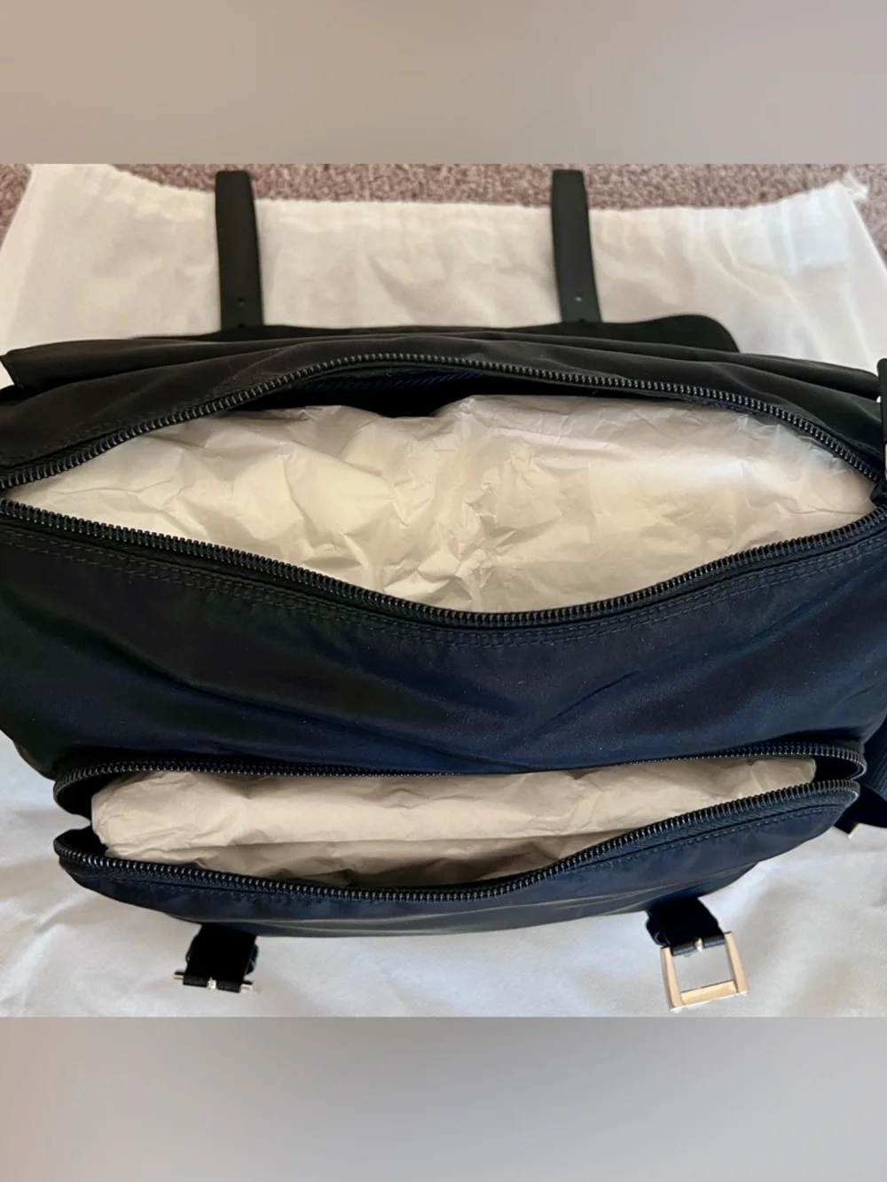 Prada Black Nylon Messenger with Leather Trim